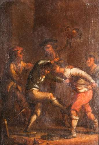 Manner of Adriaen Brouwer (Flemish, 1605/1606-1638) Interior with Peasants Fighting