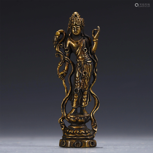 CHINESE GILT SILVER CARVED STANDING BUDDHA …