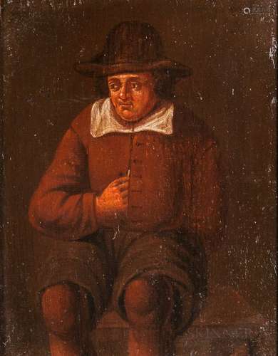 Manner of David Teniers the Younger (Flemish, 1610–1690) Seated Man in Brown, Reaching inside H