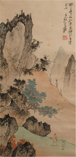 CHINESE LANDSCAPE PAINTING OF FIGURE IN MO…