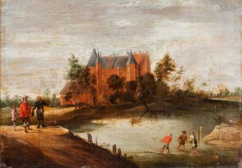 School of David Teniers II (Flemish, 1610-1690) Figures in a Landscape, Castle Beyond