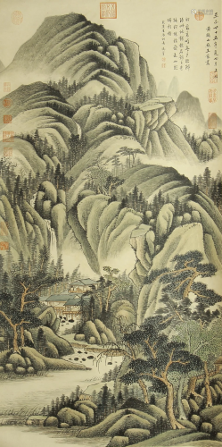 CHINESE PAINTING OF LANDSCAPE & CALLIGRAPHY