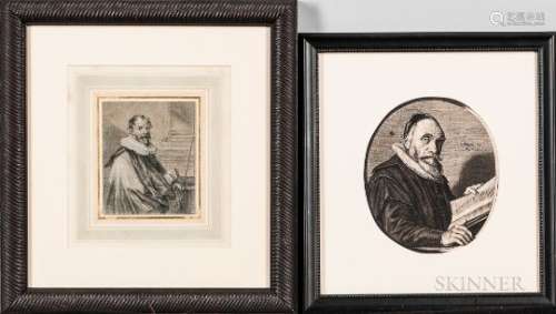 Flemish, Dutch, and British Schools, 17th Century Four Small Portraits of Men on Paper: School of An