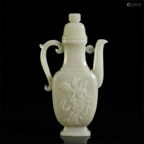 FIGURE CHINESE JADE CARVED LIBATION KETTLE