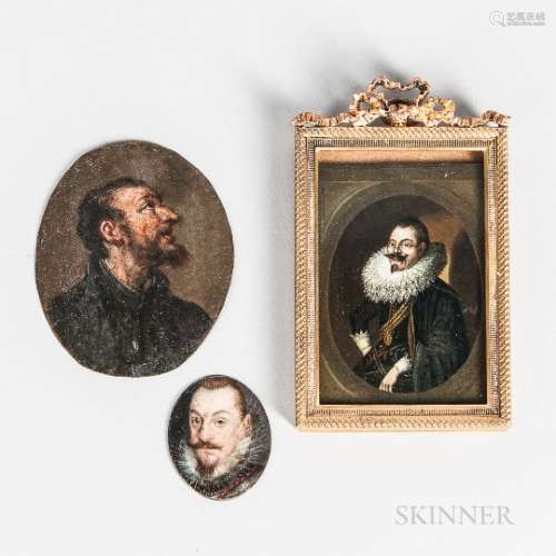 Three Miniature Portraits on Copper: Attributed to Cornelis de Vos, Seated Portrait of a Man in a F