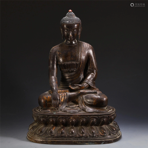 CHINESE GILT BRONZE SEATED SAKYAMUNI WITH M…