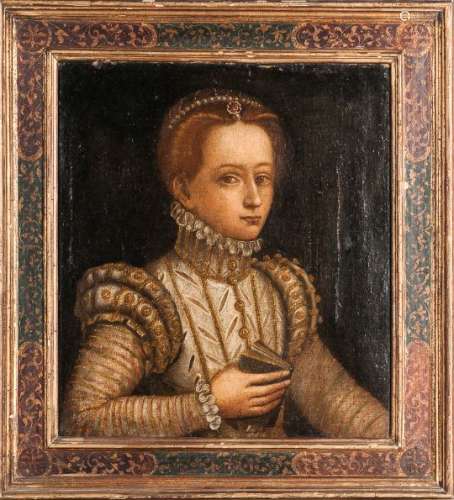 Manner of Sofonisba Anguissola (Italian, c. 1532-1625) Young Noblewoman in White and Gold Holdi
