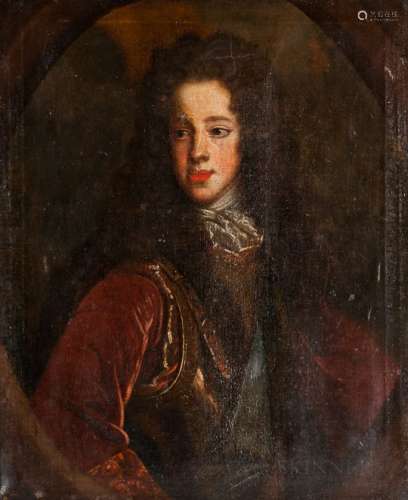 French School, 17th/18th Century Portrait of a Young Man in a Long Brown Wig Looking to the Rig