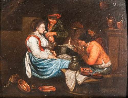 Dutch School, 19th Century Tavern Interior with a Man Proffering a Drink to a Woman