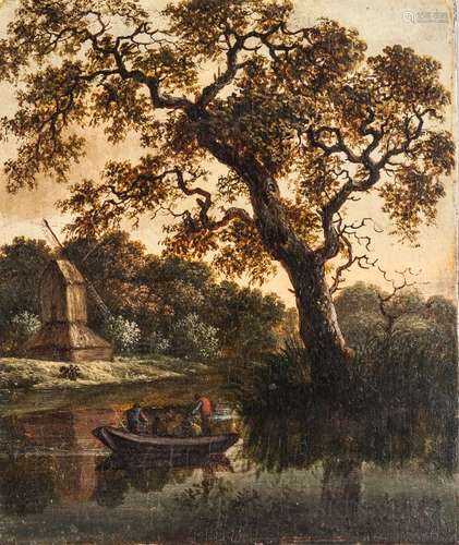 School of Jan Wijnants (Dutch, 1632-1884) Landscape with Large Oak Tree, Windmill, and Small Bo