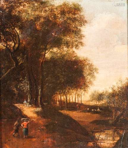 Dutch School, 17th Century Style Travelers on a Country Road