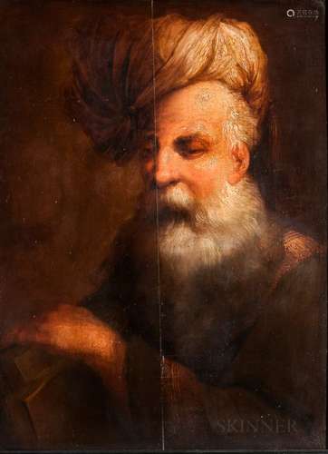 Dutch School, 17th Century Portrait of a Bearded Man, Possibly a Rabbi, in a Turban and Holding