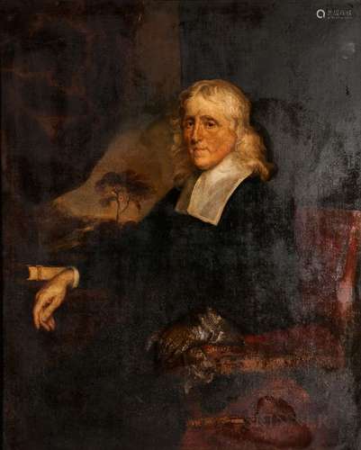 Flemish School, 18th Century, Gentleman with White Hair and Flat Linen Collar, Wearing One Glove, Se