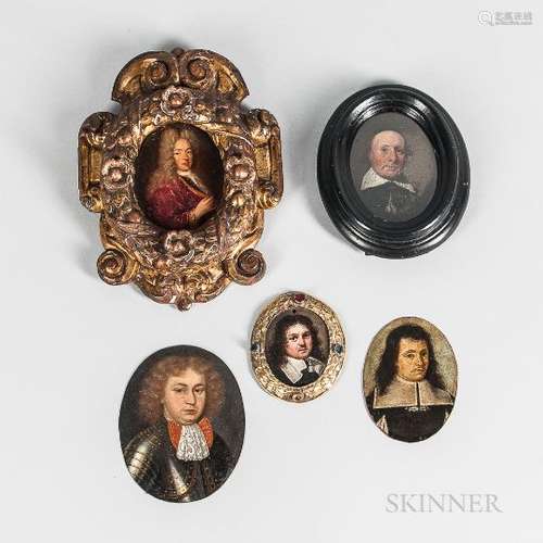 Various European Schools, 17th and 18th Centuries Five Miniature Portrait of Noblemen, Merchant