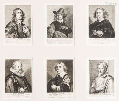 Johannes Meyssens (Flemish, 1612-1670), Publisher, Six Portraits of Artists/Architects in a Common F