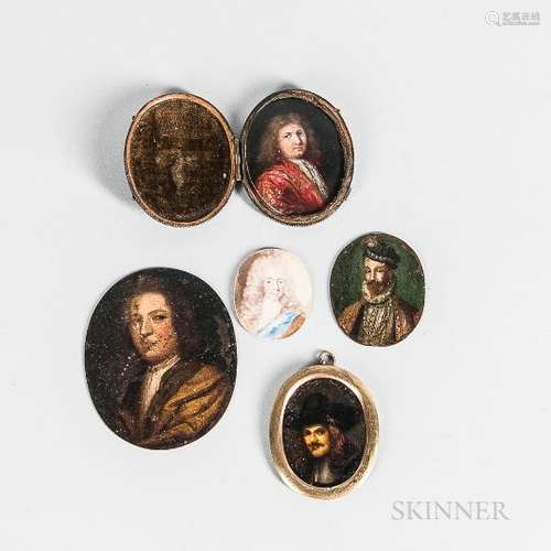 Dutch School, 17th Century Five Miniature Portraits of Men