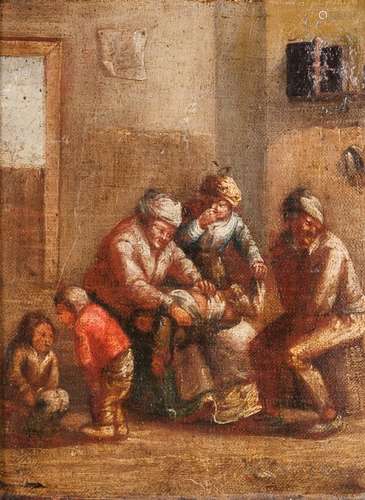 Dutch School, 17th Century Allegory of Smell: Peasant Family in an Interior (Changing Diapers)