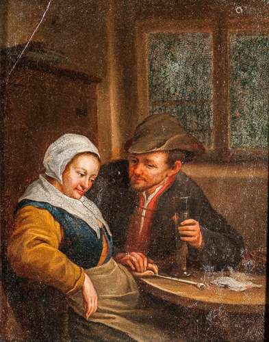 School of Jan Steen (Dutch, 1626-1679) A Quiet Proposition/Man and Woman at a Table