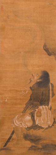 CHINESE SILK HANDSCROLL PAINTING OF …