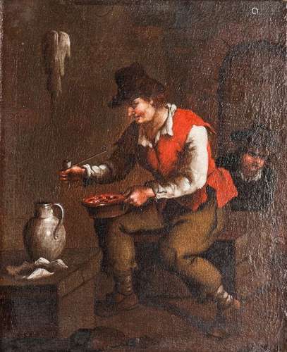 Dutch School, 17th Century Seated Peasant Man with a Pipe and Jug