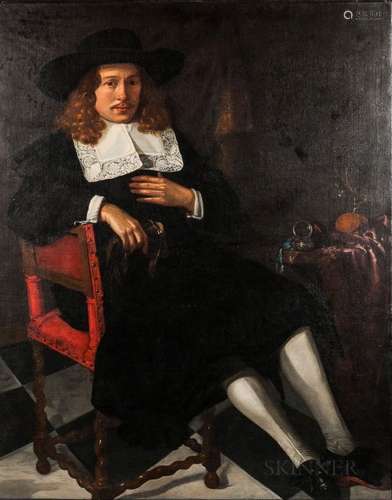 Attributed to Michiel Nouts (Dutch, 1628-1693) Seated Merchant Wearing a Brimmed Hat and Fallin