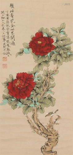 CHINESE HANDSCROLL PAINTING OF FLOWERS BLOS…