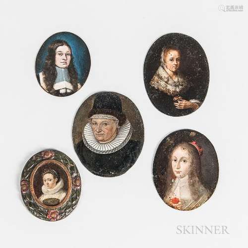 Dutch and Flemish School, 17th Century Five Miniature Portraits of Women