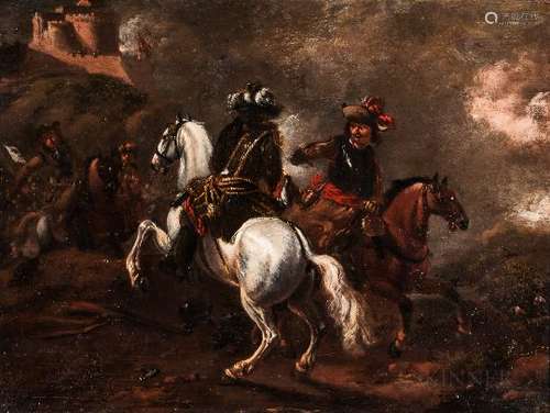 Pupil of Philips Wouwerman (Dutch, 1619-1668) Cavalry Sortie from a Fort