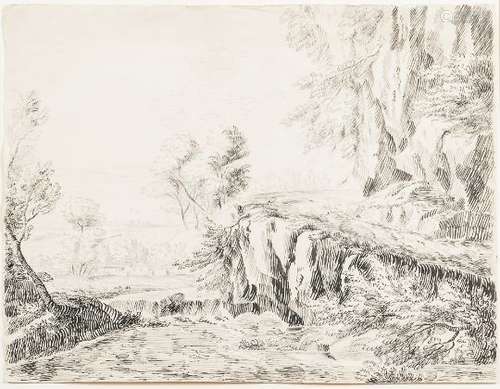 Italian or Dutch School, 17th Century Style Italianate Landscape Drawing