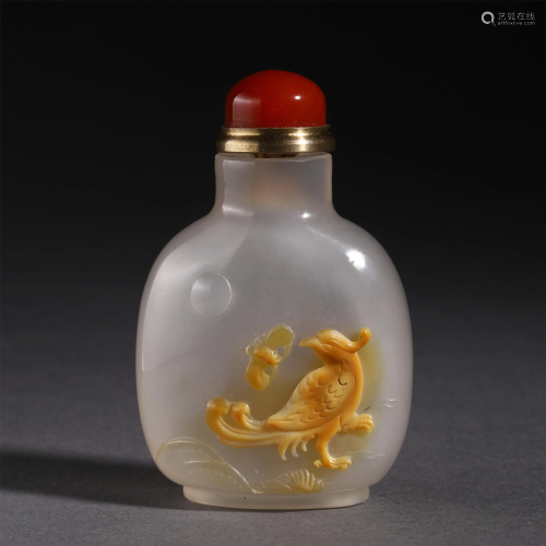 CHINESE AGATE CARVED PHOENIX AND FLO…