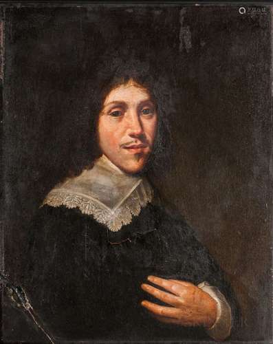 Dutch School, 17th Century Bust-length Portrait of a Man in a Lace-trimmed Linen Collar with Hi