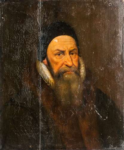 Dutch School, 17th Century Style Bearded Man in a Ruff and Black Cap