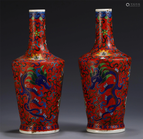 A PAIR OF CHINESE CLOISONNE DRAGON PATTE…