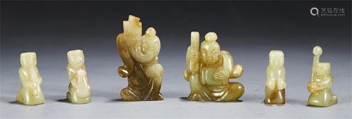 A SET OF CHINESE ANCIENT JADE CARVED FIGU…