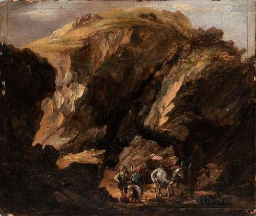 Flemish School, 17th/18th Century Two Small Landscapes: Bandits in Mountainous Terrain