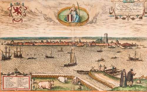 Frans Hogenberg (Flemish, 1535-1590), Pictorial View from Dordrect on the Merwede, Dordracvm vulgo D