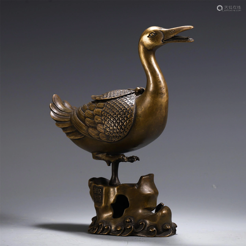 CHINESE BRONZE CARVED DUCK SHAPED LIDDE…