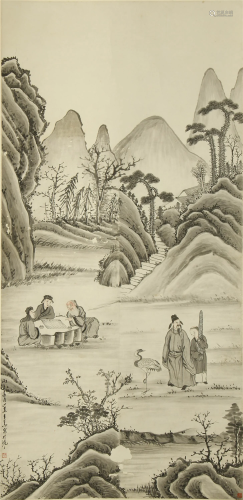 CHINESE PAINTING OF SCHOLARS GATHERING BY W…