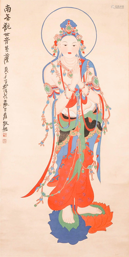 CHINESE PAINTING OF STANDING AVALOKITESVARA …