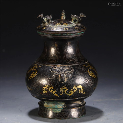 CHINESE ANCIENT BRONZE SILVER VASE