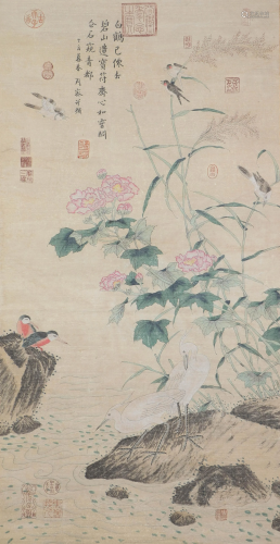 CHINESE PAINTING OF FLOWERS BIRDS & CALLIGRAP…