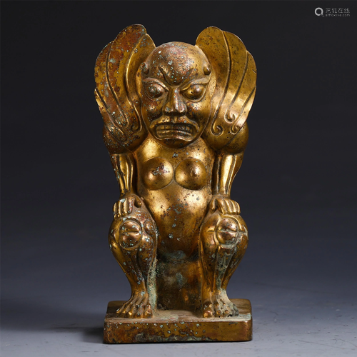 CHINESE GILT BRONZE FIGURE TABLE ITEM