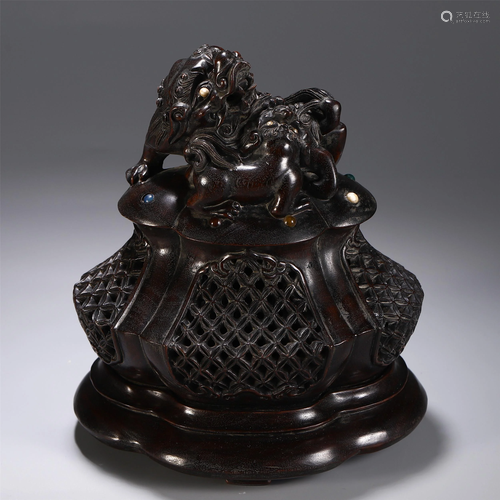 CHINESE ROSEWOOD CARVED BEAST TABLE ITEM