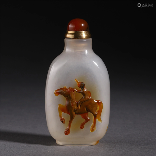 CHINESE AGATE CARVED FIGURE ON HORSE P…