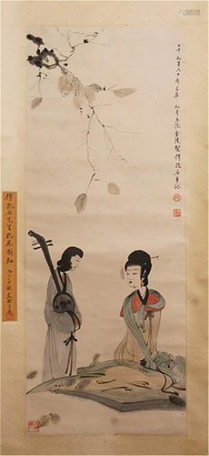 CHINESE PAINTING OF BEAUTY FIGURES BY FU BAOSHI