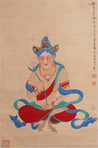 CHINESE PAINTING OF SEATED BUDDHIST BY ZHANG…