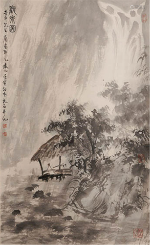 CHINESE HANGING SCROLL INK PAINTING OF FI…