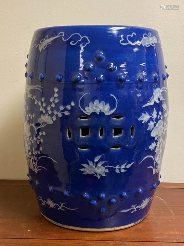 Chinese Blue Glazed Porcelain Garden Seat