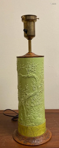 Chinese Limegreen Porcelain Hat Vase Lamp