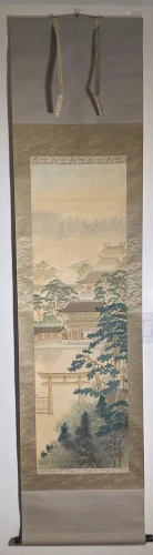 Japanese Scroll Painting on Silk - Shrine and Palace